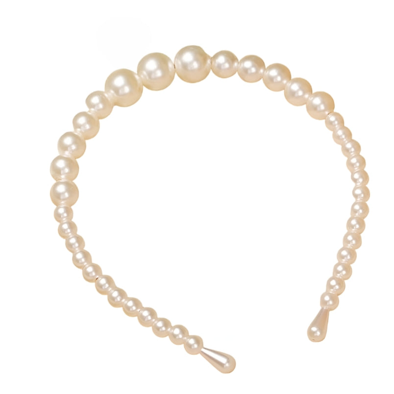 Huitich white pearl hair accessory headband with graduated faux pearls for elegant styling