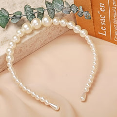 Huitich white pearl hair accessory headband with varying pearl sizes for elegant styling
