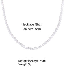 Huitich white pearl necklace for women made of alloy and pearl with 38.5cm adjustable length
