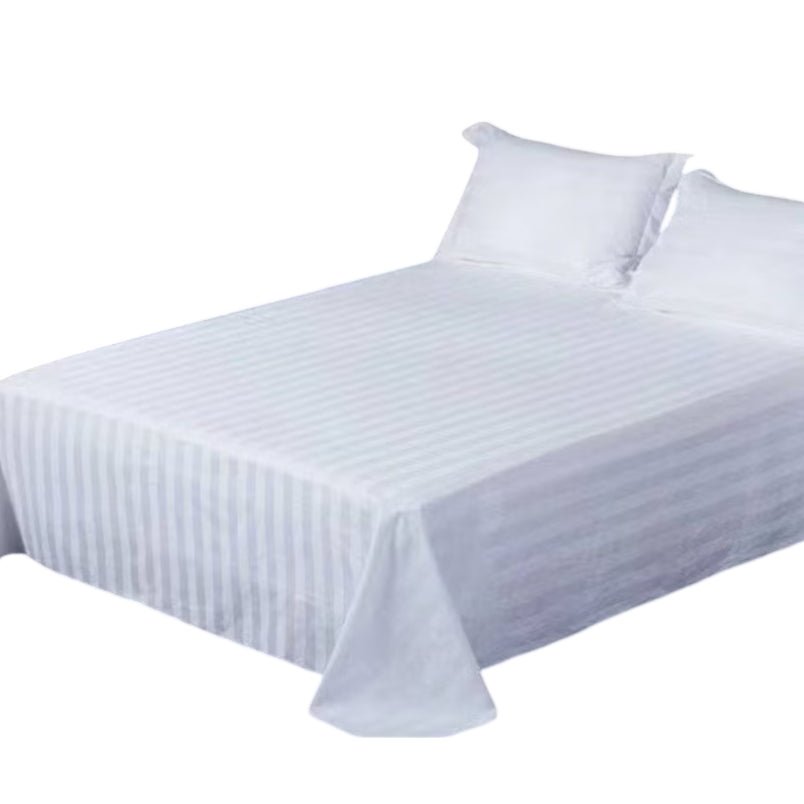 Huitich plush comfortable bedsheet for home in white with subtle stripes and matching pillow covers