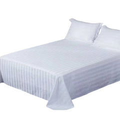 Huitich plush comfortable bedsheet for home in white with subtle stripes and matching pillow covers