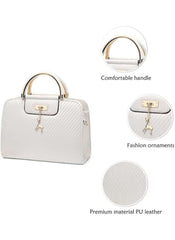 Huitich white PU leather handbag for women with comfortable handle and fashion ornaments