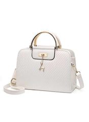 White PU leather handbag for women by Huitich with gold-tone handles and detachable strap