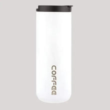 Reusable coffee travel mug, white with black lid