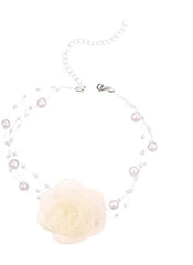 Huitich white rose choker necklace with delicate pearls and silver adjustable chain