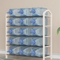 Huitich 5 tier shoe rack organizer holding large water bottles in a white metal frame