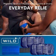 Reusable hot and cold gel ice packs with blue wrap cover and black straps