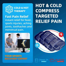 Hot and cold gel ice compress with blue trim and folded reusable wrap pads