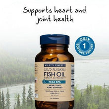 Wiley's Finest fish oil softgels bottle with Peak EPA heart and joint support badge
