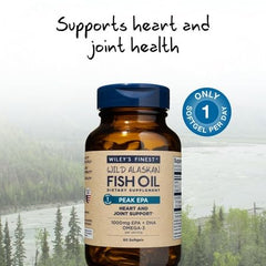 Wiley's Finest Peak EPA softgels Wild Alaskan Fish Oil bottle supporting heart and joint health