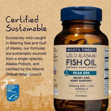 Wiley's Finest wild Alaskan fish oil softgels bottle with certified sustainable seal