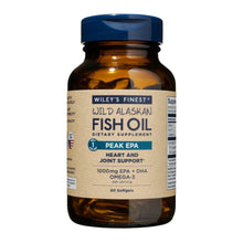 Wiley's Finest wild Alaskan fish oil softgels bottle with blue cap, 60-count label