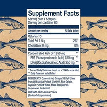 Supplement Facts panel for fish oil softgels: serving size 1 softgel, 60 per container