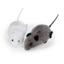 Plush mouse cat toy with long tail, gray and white
