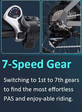 Electric bike 7-speed gear shifter and rear derailleur drivetrain detail