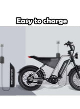 Electric mountain bike with integrated battery and fat tires, showing front suspension