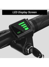 LED display screen on electric scooter handlebar with green battery bars