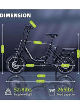 Black folding electric bike side view with front suspension and built-in battery pack.