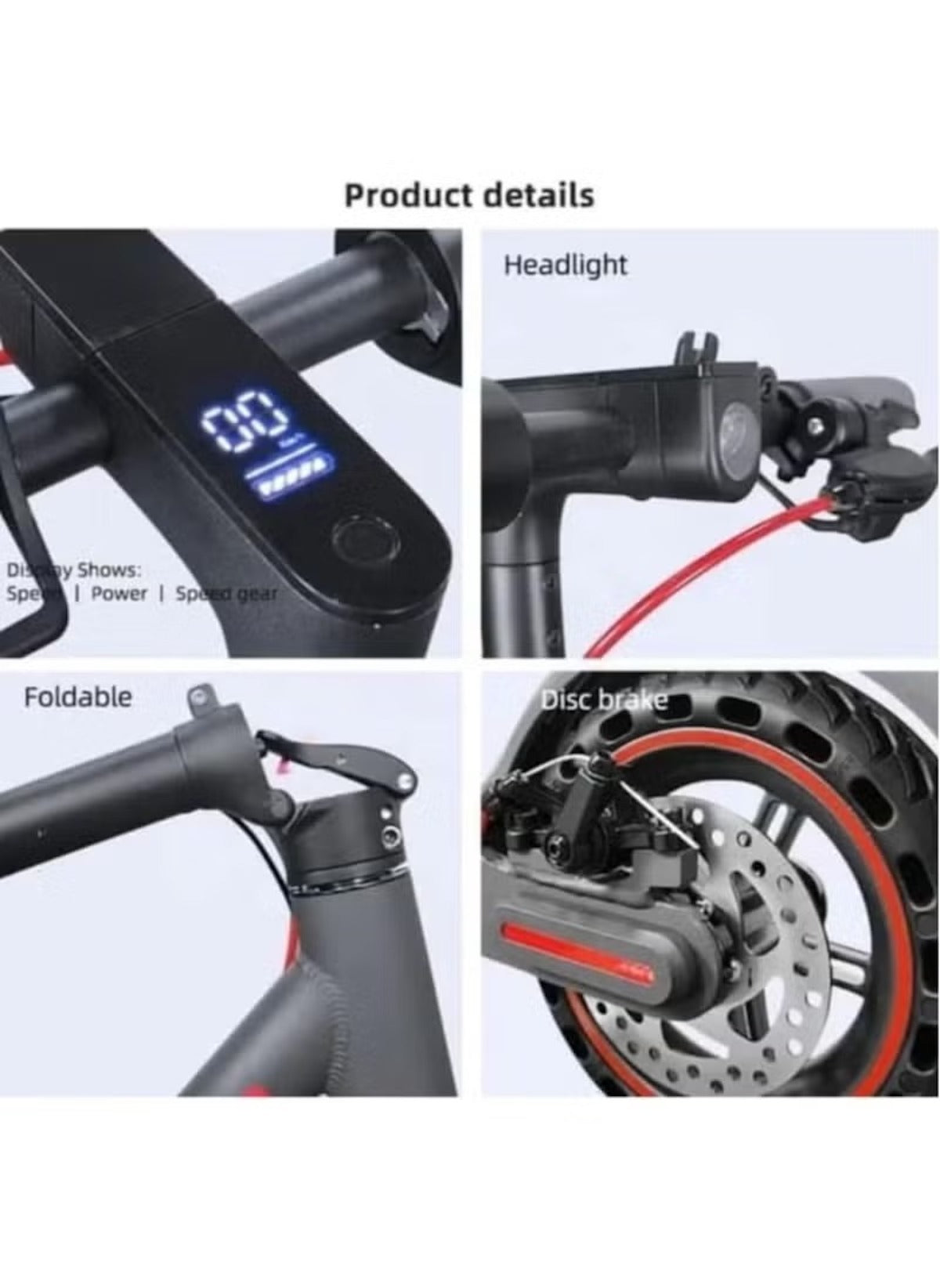 Winner 350W adult commuter scooter digital display headlight foldable frame and disc brake close-up