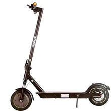 Foldable commuter scooter with brown deck and black handlebar, wheels shown