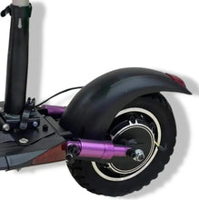 Front wheel and fender of electric scooter, purple frame, black tire and hub