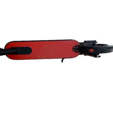 Red scooter deck with black rear fender and folding latch