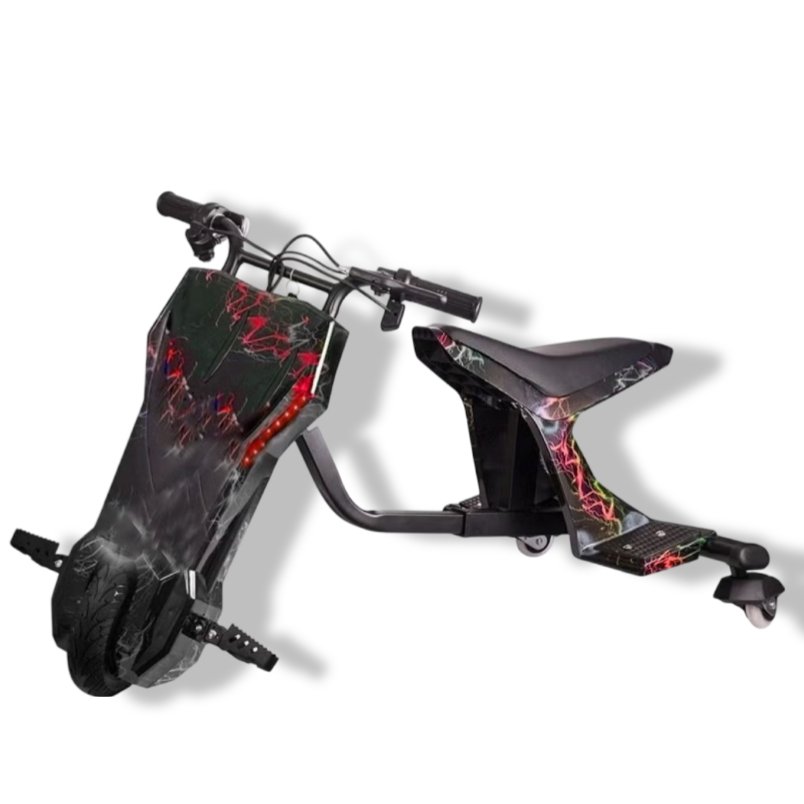 Winner Sky 3-Wheel Drifter 36V Electric Scooter: Black Red Edition with LED Light, Comfortable Seat, and Bluetooth - Mumzar.com