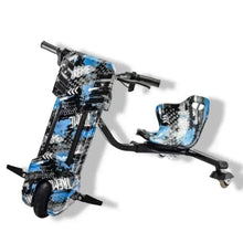 Kids electric scooter with blue-and-black graphic deck and handlebar