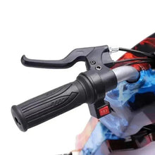 Electric scooter handlebar with black grips, throttle, and small digital display