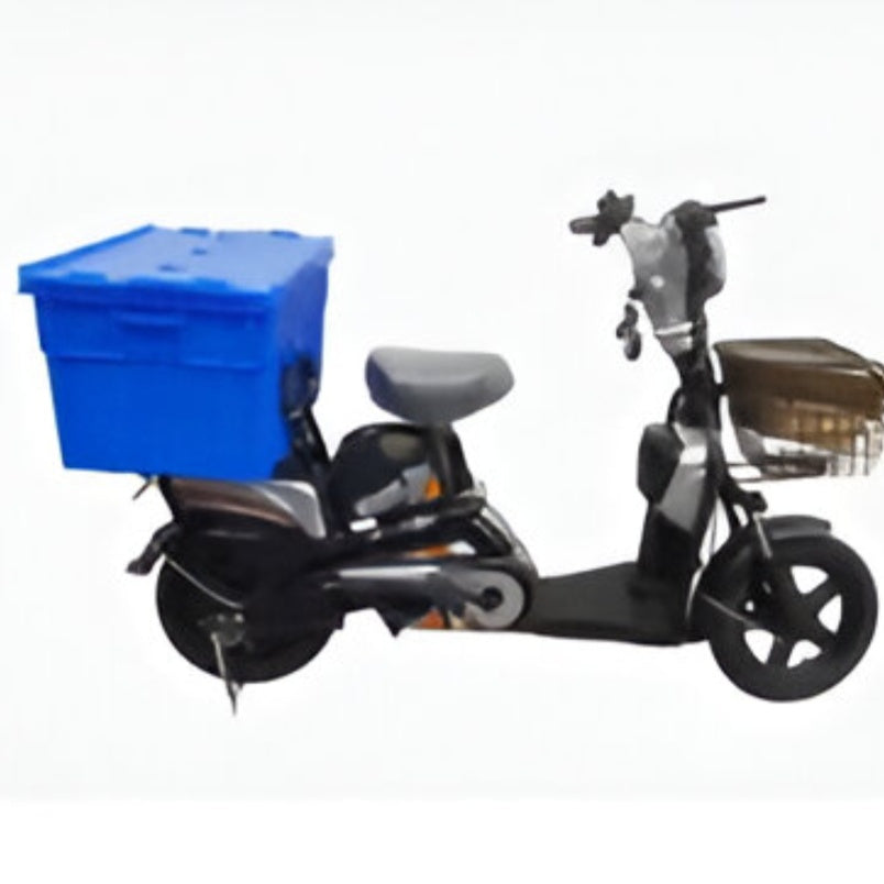 Winner Sky electric scooter with large rear storage box and front basket featuring Winner Sky e-bike 16 inch tires