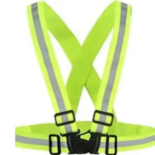 Neon green reflective safety straps with black buckles