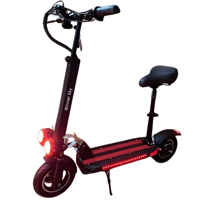 Huitich foldable electric scooter with seat in black featuring front lights and rear suspension