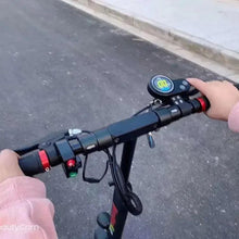 Electric scooter handlebar with display and throttle, black grips, red accent buttons