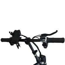 Black e-bike handlebar with brake levers and display, shown in side view
