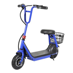 Winner Sky Metro electric scooter in blue with seat and rear basket for convenient urban commuting