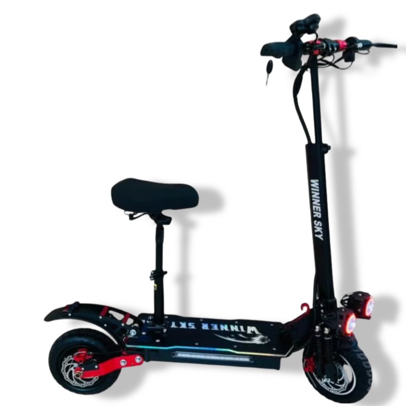 Winner Sky powerful urban electric scooter with seat in black and red accents for city commuting