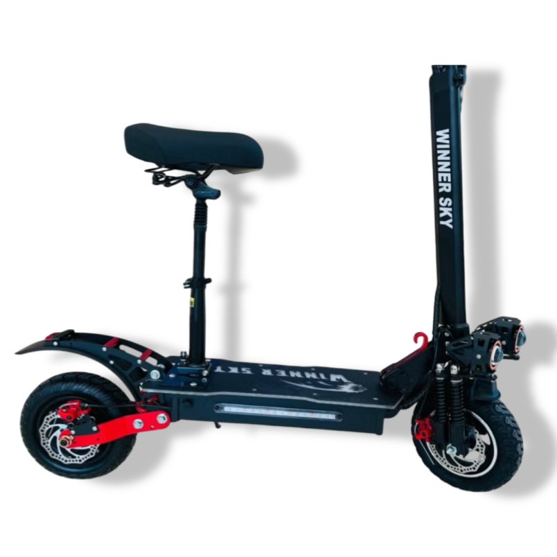Winner sky powerful urban electric scooter with seat in black and red for comfortable city commuting