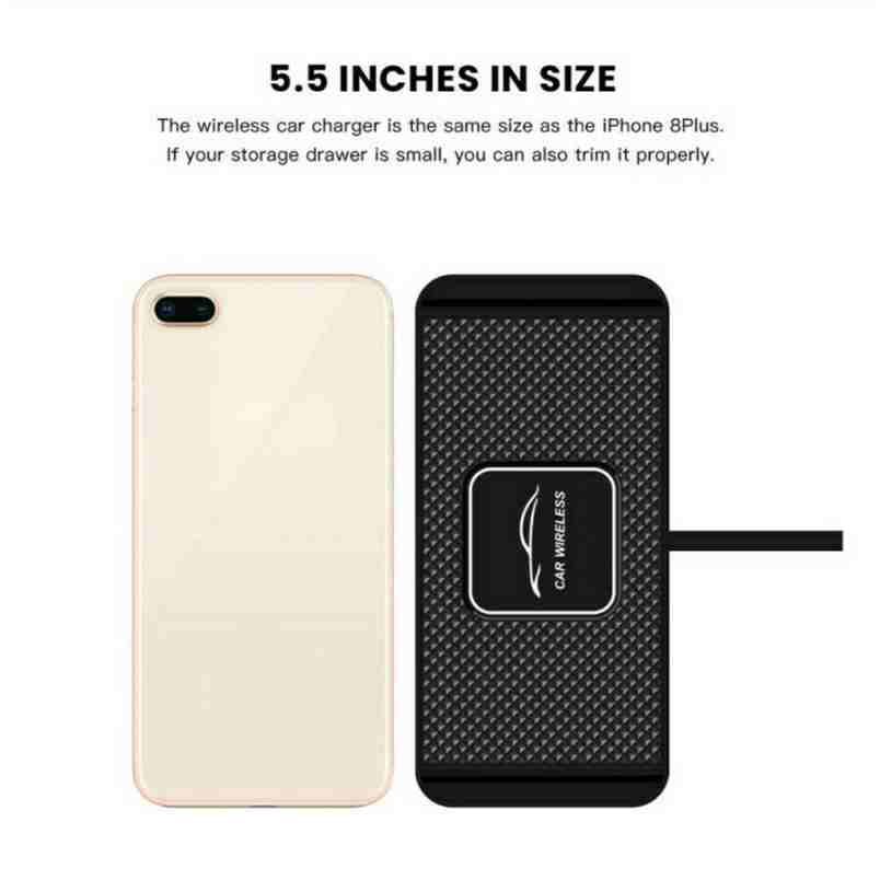 Huitich wireless car charger for iPhone showing size comparison with iPhone 8 Plus in black