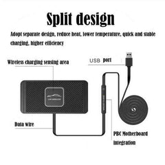 Huitich wireless car charger for iPhone with split design featuring USB port and data wire
