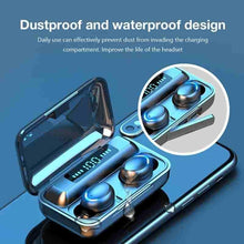 Wireless earbuds charging case open with two earbuds and charging slots