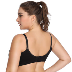 Lataly black wireless maternity bra for women shown from back with adjustable straps and hook closure