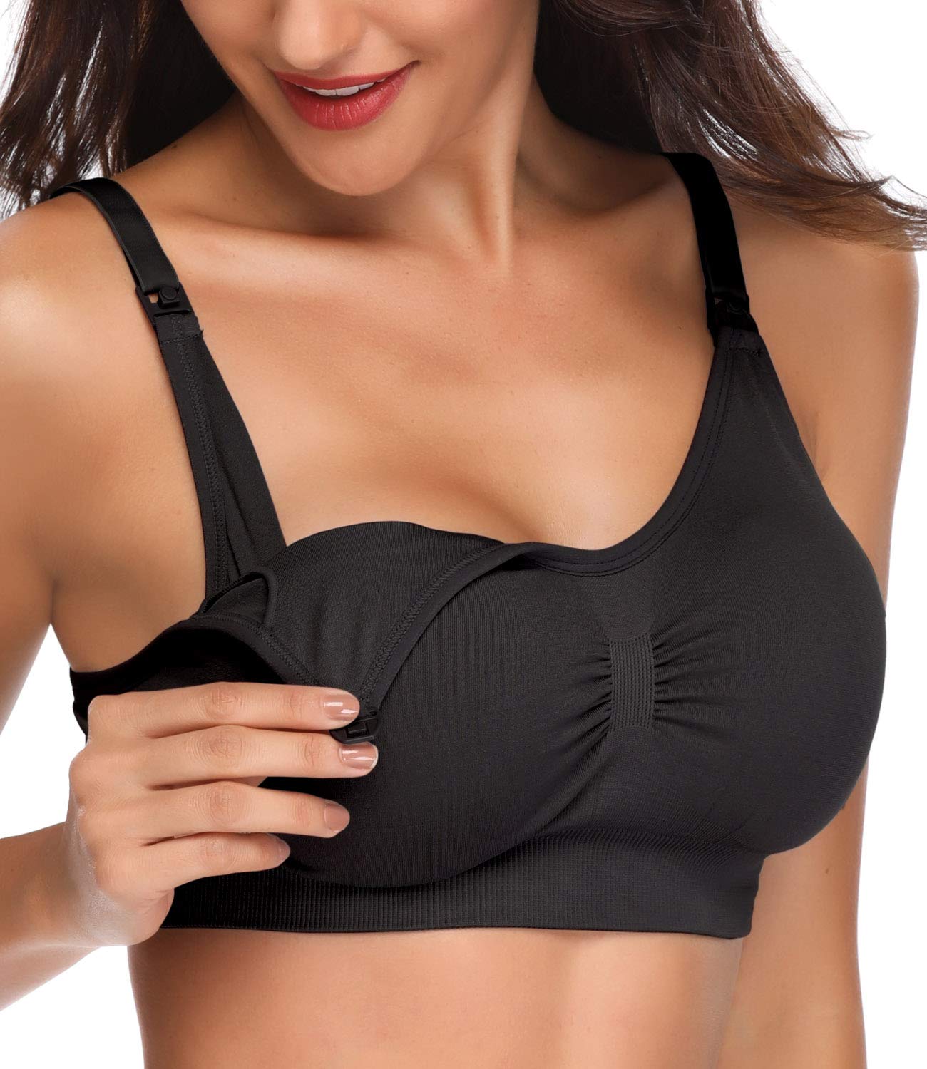 Lataly black wireless maternity bra for women with easy nursing access and adjustable straps