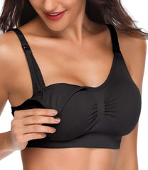Lataly black wireless maternity bra for women with easy nursing access and adjustable straps