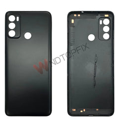 Motorola Moto G60 back cover replacement in matte black showing outer and inner view with camera and fingerprint cutouts