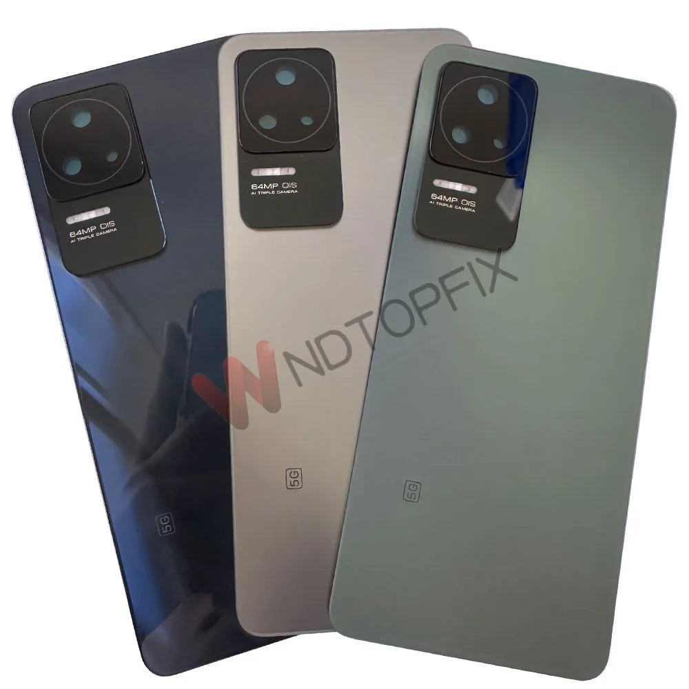 Mumzar Xiaomi Poco F4 back cover replacement showing three rear panels in black gray and green finishes