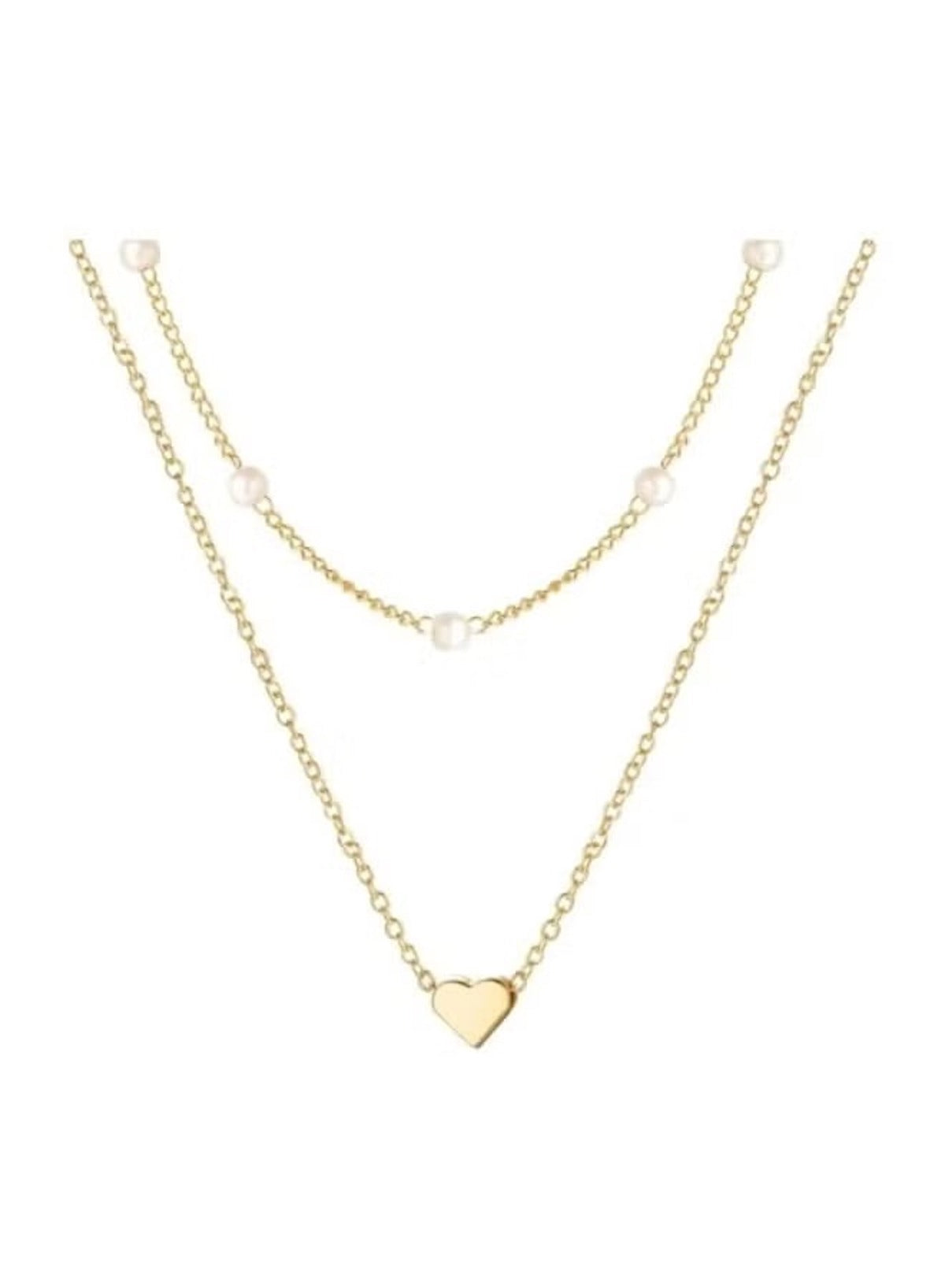 Huitich double layer gold necklace for women featuring delicate chains and heart pendant