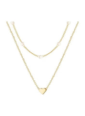 Huitich double layer gold necklace for women featuring delicate chains and heart pendant
