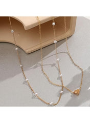 Huitich double layer gold necklace for women featuring pearls and heart charm for elegant style