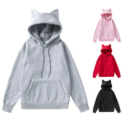 Mumzar women's cat ear hoodie UAE in grey, pink, red, and black with a cozy design and front pocket