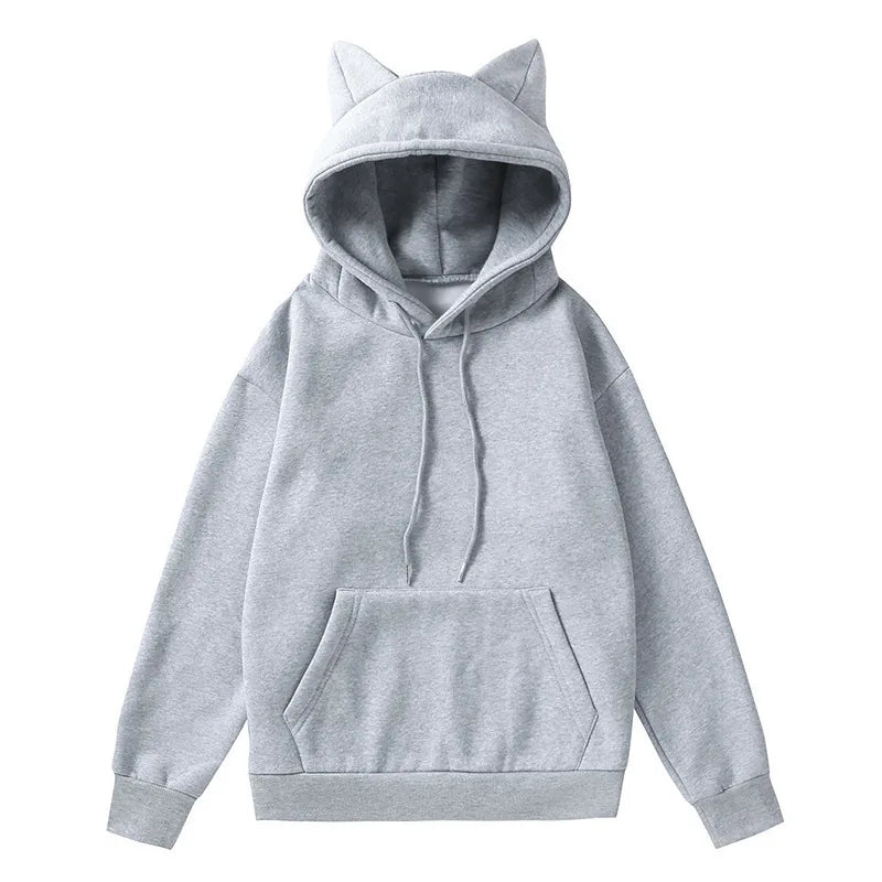 Mumzar women's cat ear hoodie UAE in gray with a cozy hood and front pocket for stylish comfort
